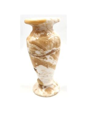 Vintage Marbled Onyx Alabaster Stone Vase 7.25 inches tall x 3 inches wide